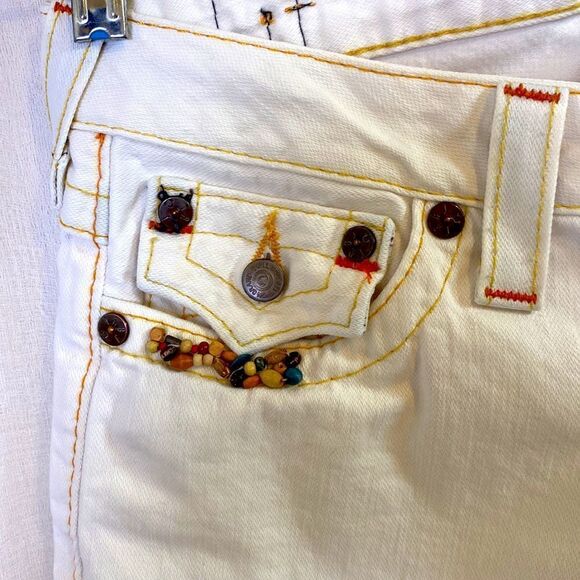 True Religion Jean Size 2 Embroidered Tan Bermuda Shorts - Picture 8 of 13